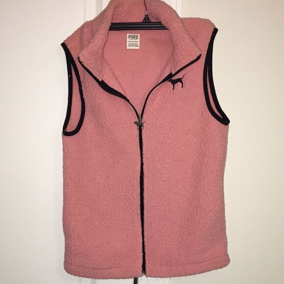 Sexy Love Pink Puppy Dog Mauve Pastel Pink Sherpa Full Zipper Fleece Vest Jacket - Picture 1 of 11